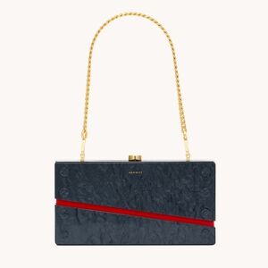 NIB HAMMITT LA Soiree Clutch Carrara Black Red Gold Chain ACRYLIC HAND BAG